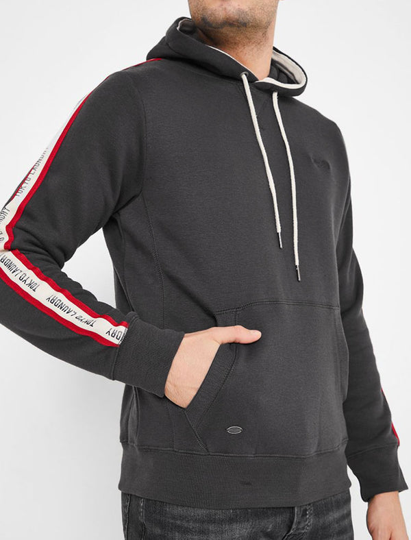 Willow Pines Pullover Hoodie with Tape Sleeve Detail In Pirate Black - Tokyo Laundry