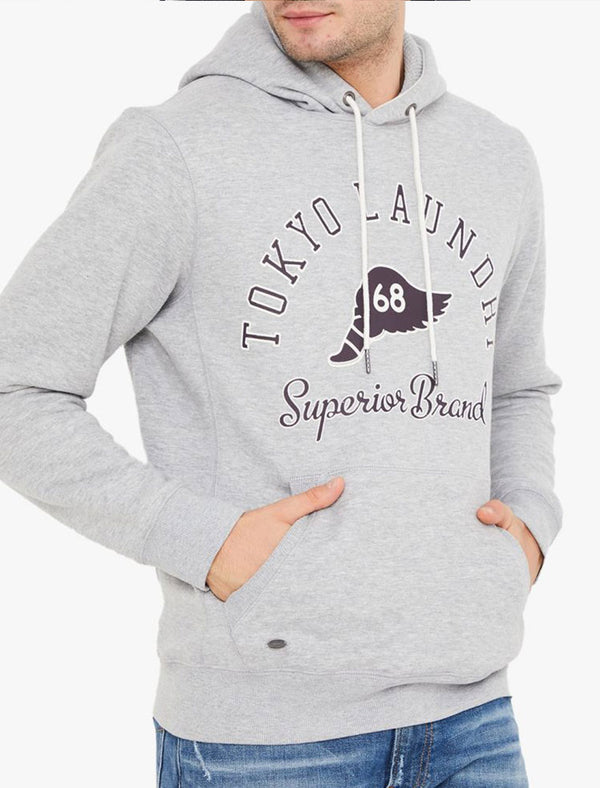 Nocona Brush Back Fleece Pullover Hoodie In Light Grey Marl - Tokyo Laundry