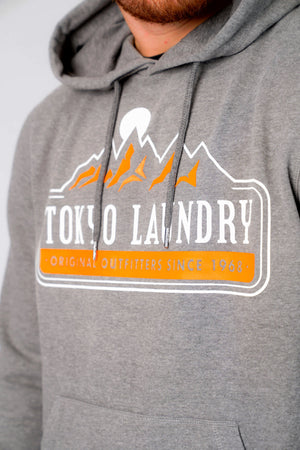Brabyns Outdoor Motif Brush Back Fleece Pullover Hoodie In Mid Grey Marl - Tokyo Laundry