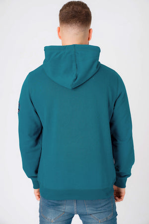 Calegreen Outdoor Motif Brush Back Fleece Pullover Hoodie In Moroccan Blue - Tokyo Laundry