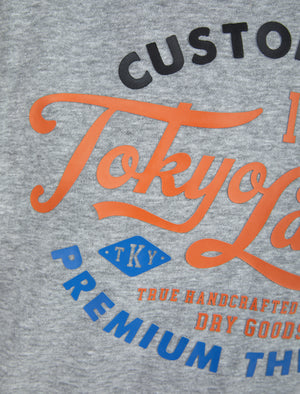 Bluesy Motif Brushback Fleece Pullover Hoodie in Light Grey Marl - Tokyo Laundry