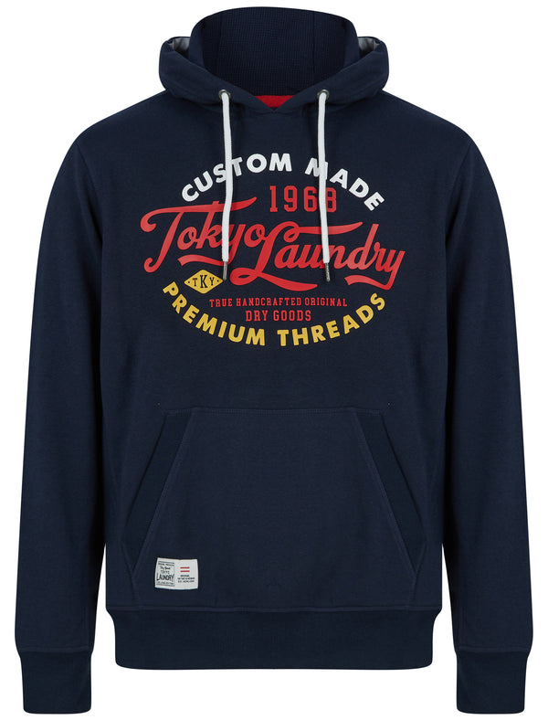 Bluesy Motif Brushback Fleece Pullover Hoodie in Sky Captain Navy - Tokyo Laundry