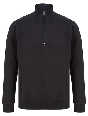 Bloomfield Quarter Zip Funnel Neck Pullover Sweat in Jet Black - Tokyo Laundry