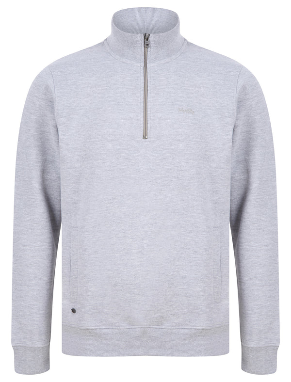 Solimba Quarter Zip Funnel Neck Pullover Sweat in Light Grey Marl - Tokyo Laundry