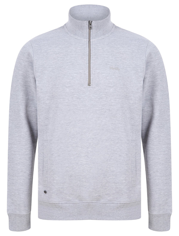 Bloomfield Quarter Zip Funnel Neck Pullover Sweat in Light Grey Marl - Tokyo Laundry