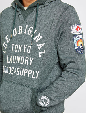 Timberfield Pullover Hoodie With Patches In Hunter Green - Tokyo Laundry