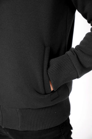 Percy Funnel Neck Zip Through Chunky Sweat With Borg Lining In Jet Black - Dissident