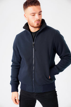 Percy Funnel Neck Zip Through Chunky Sweat With Borg Lining In Iris Na ...