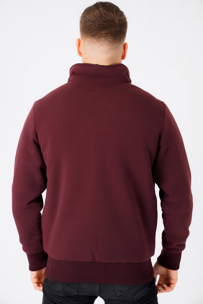 Percy Funnel Neck Zip Through Chunky Sweat With Borg Lining In Sassafr ...