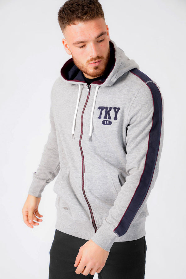 Hennessey Zip Through Hoodie With Tape Sleeve Detail In Light Grey Marl - Tokyo Laundry