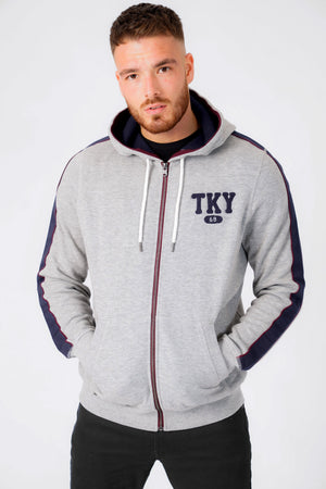Hennessey Zip Through Hoodie With Tape Sleeve Detail In Light Grey Marl - Tokyo Laundry