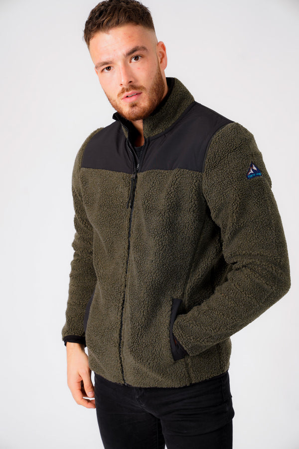 Southwell Teddy Borg Fleece Funnel Neck Hoody in Dusty Olive - Tokyo Laundry