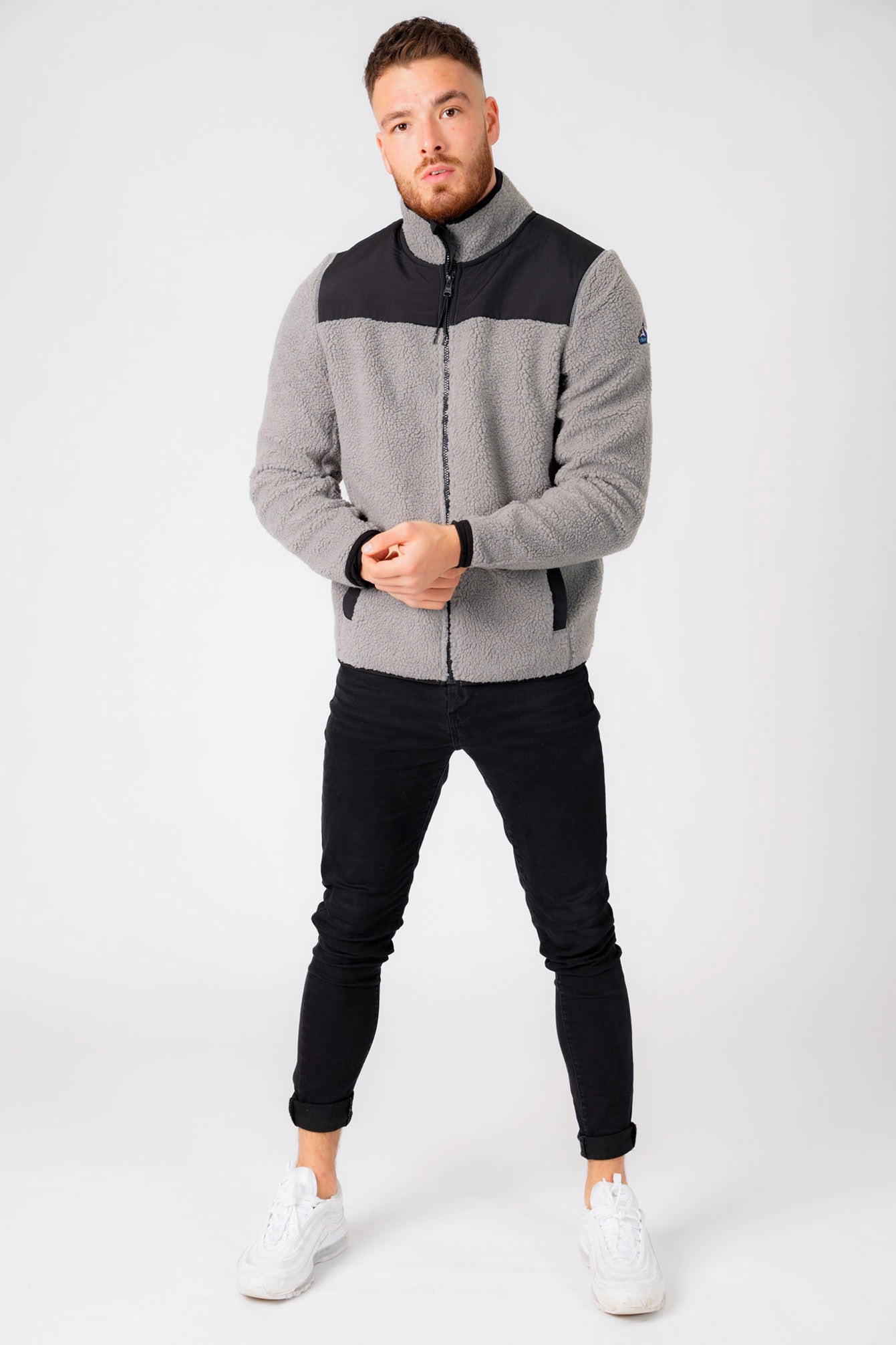 Southwell Teddy Borg Fleece Funnel Neck Hoody in Ghost Grey