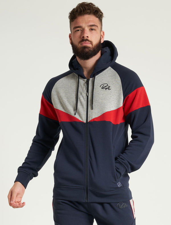 Bifrost Colour Block Zip Through Hoodie in Sky Captain Navy - Dissident