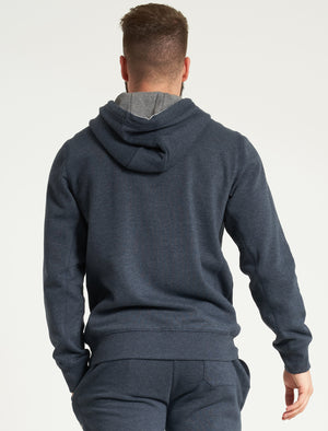 Fairwell Motif Applique Zip Through Fleece Hoodie in Navy Marl - Tokyo Laundry