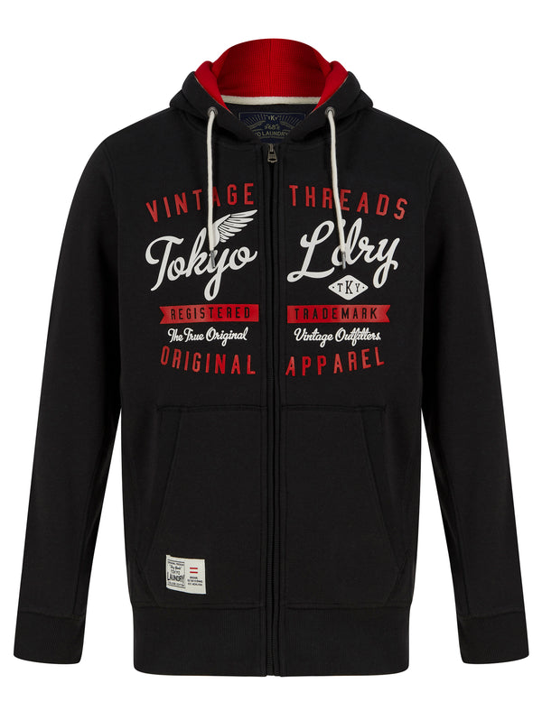 Invidia Motif Brushback Fleece Zip Through Hoodie in Jet Black - Tokyo Laundry