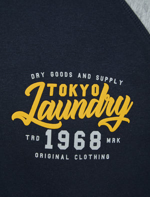 Raggo Zip Through Raglan Sleeve Hoodie in Navy / Light Grey Marl - Tokyo Laundry