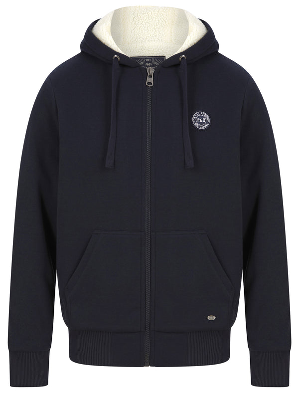 Billsburg Chunky Zip Through Borg Lined Fleece Hoodie in Sky Captain Navy - Tokyo Laundry