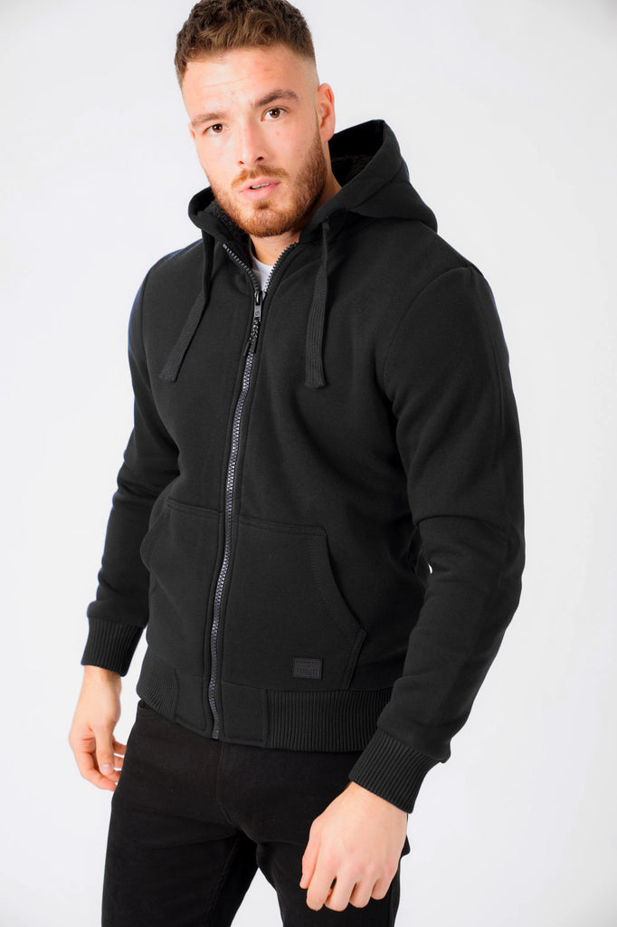 Bolo 2 Zip Through Chunky Hoodie With Borg Lining In Black - Dissident ...