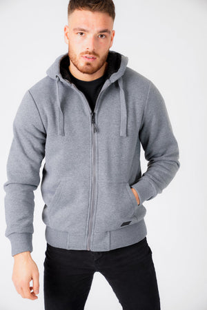 Omega Zip Through Hoodie With Borg Lining In Mid Grey Marl - Dissident