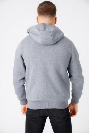 Bolo 2 Zip Through Chunky Hoodie With Borg Lining In Mid Grey Marl - Dissident