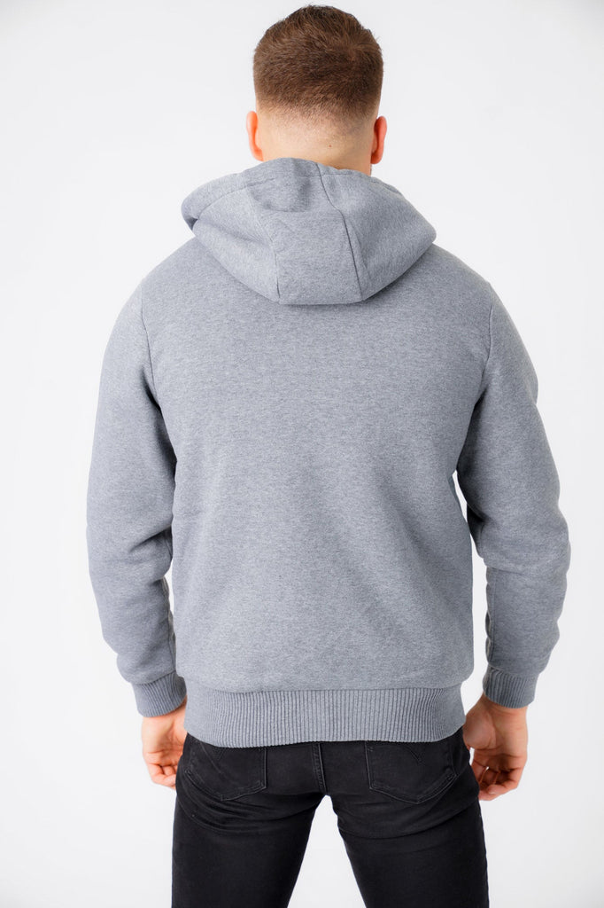 Omega Zip Through Hoodie With Borg Lining In Mid Grey Marl - Dissident ...