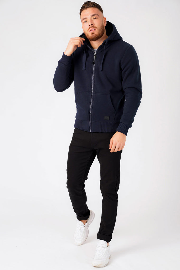 Bolo 2 Zip Through Chunky Hoodie With Borg Lining In Midnight Blue - D ...