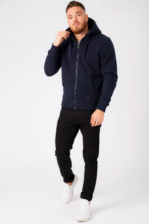 Omega Zip Through Hoodie With Borg Lining In Midnight Blue - Dissident