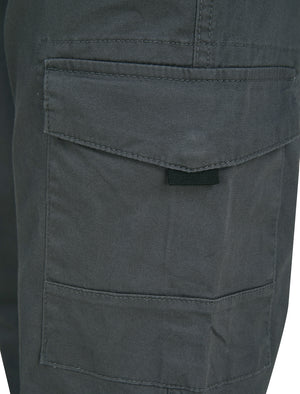 Anza Stretch Cotton Twill Cuffed Cargo Jogger Pants with Pockets in Asphalt Grey - Tokyo Laundry