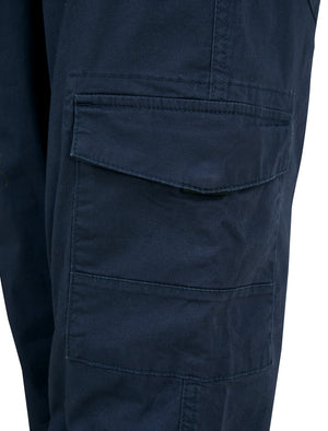 Anza Stretch Cotton Twill Cuffed Cargo Jogger Pants with Pockets in Parisian Night Blue - Tokyo Laundry