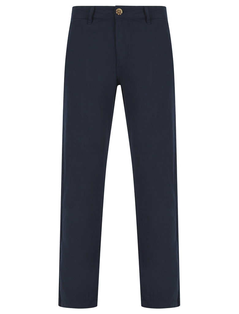 NAVY LINEN STRAIGHT LEG TROUSERS