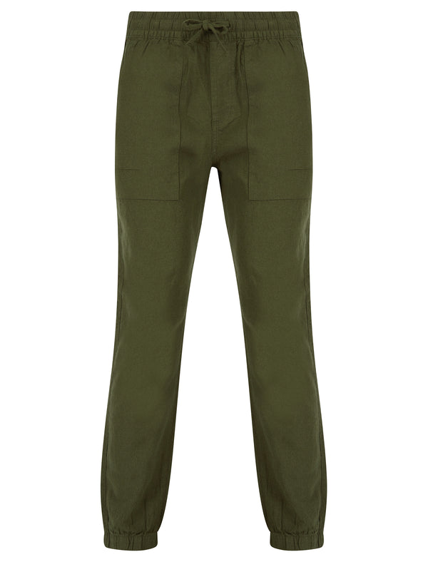 Fira Cotton Linen Comfort Fit Elasticated Waist Trousers in Olive Night - Tokyo Laundry
