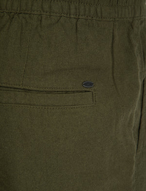 Fira Cotton Linen Comfort Fit Elasticated Waist Trousers in Olive Night - Tokyo Laundry