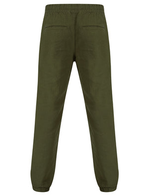 Fira Cotton Linen Comfort Fit Elasticated Waist Trousers in Olive Night - Tokyo Laundry