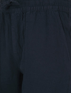 Fira Cotton Linen Comfort Fit Elasticated Waist Trousers in Sky Captain Navy - Tokyo Laundry