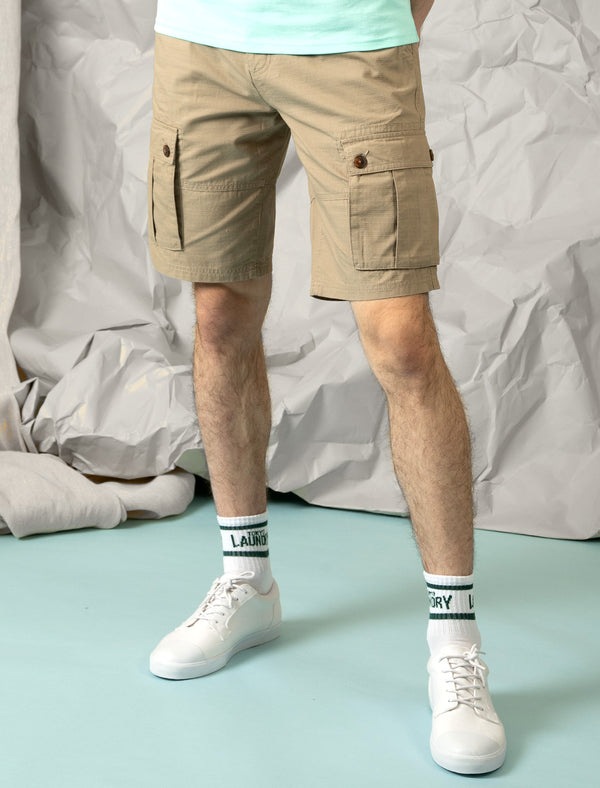 Laguna Ripstop Cotton Cargo Shorts with Belt In Chinchilla Stone - Tokyo Laundry