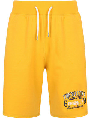 Otter Rock Motif Brushback Fleece Jogger Shorts in Yolk Yellow - Tokyo Laundry