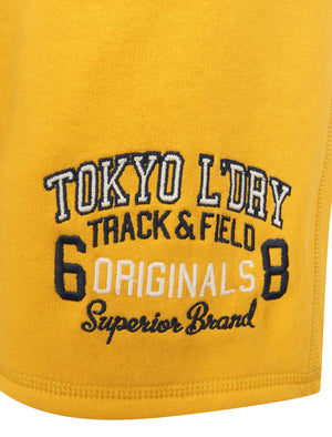 Otter Rock Motif Brushback Fleece Jogger Shorts in Yolk Yellow - Tokyo Laundry