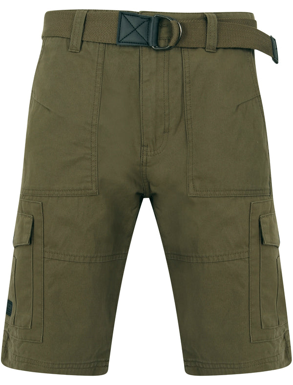 Pucon Cotton Twill Cargo Shorts with Belt in Burnt Olive - Dissident