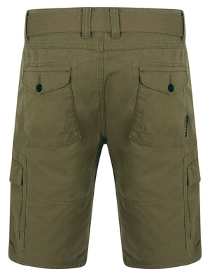 Pucon Cotton Twill Cargo Shorts with Belt in Burnt Olive - Dissident