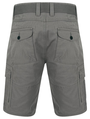 Pucon Cotton Twill Cargo Shorts with Belt in Graphite Grey - Dissident
