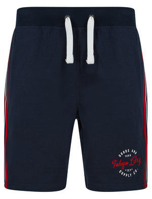 Taper Brushback Fleece Jogger Shorts with Tap Detail in Sky Captain Navy  - Tokyo Laundry