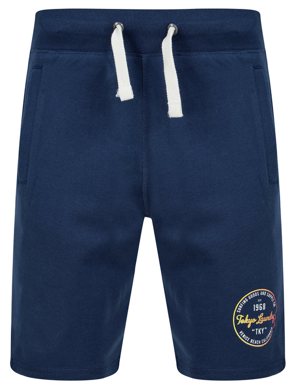 Rainbow Surf Brushback Fleece Jogger Shorts in Medieval Blue - Tokyo Laundry