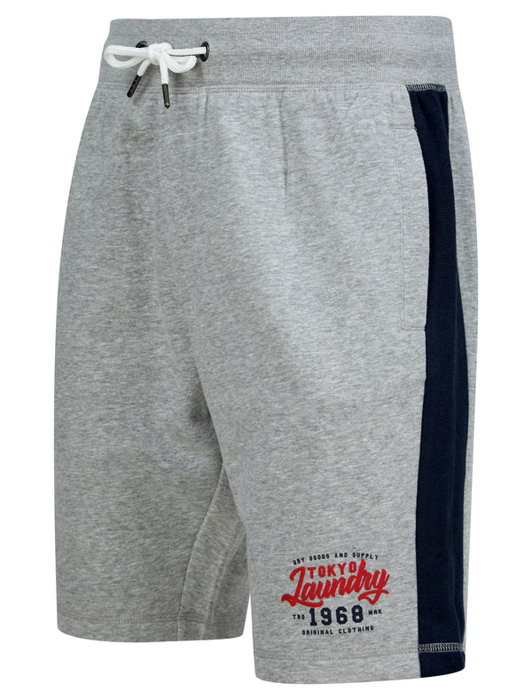 Raggo Brushback Fleece Jogger Shorts with Contrast Panels in Light Grey Marl  - Tokyo Laundry