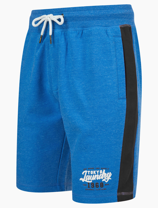 Raggo Brushback Fleece Jogger Shorts with Contrast Panels in Mid Blue Marl  - Tokyo Laundry