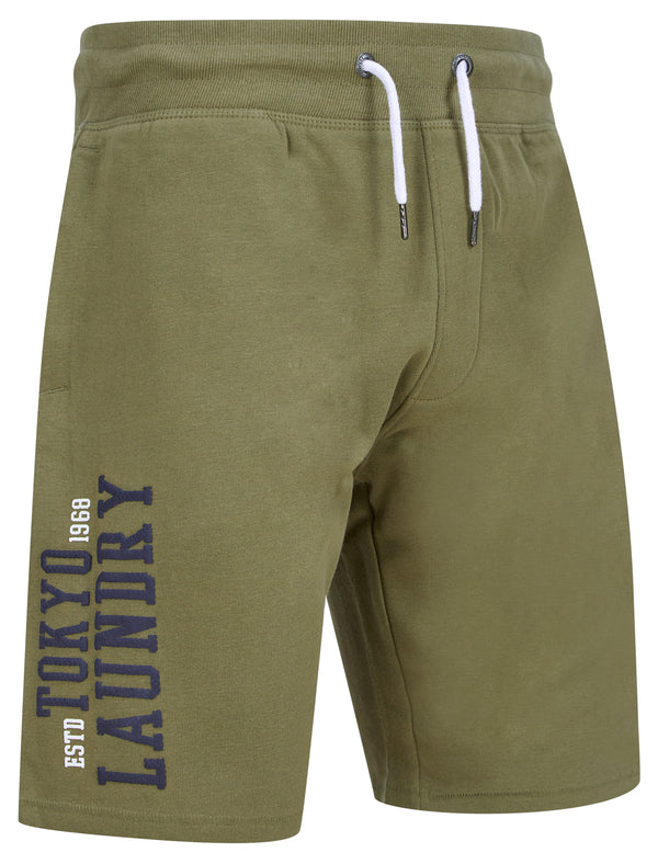 Siding Multi-Pocket Brushback Fleece Jogger Shorts in Deep Lichen Green - Tokyo Laundry