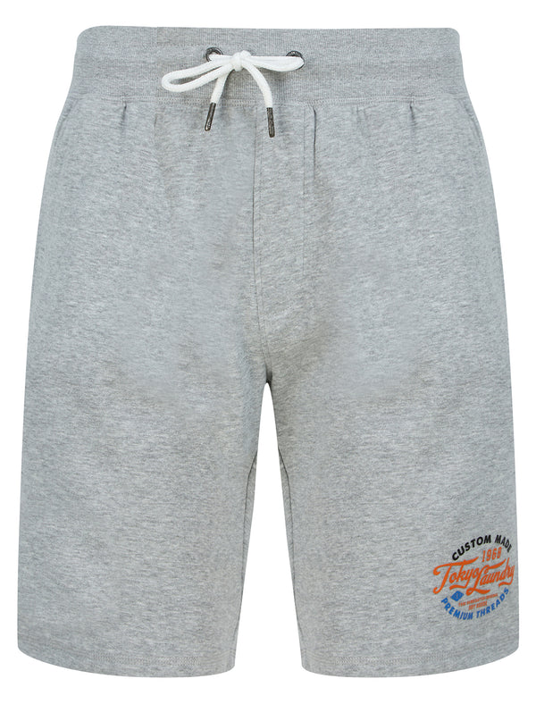Bluesy Motif Brushback Fleece Jogger Shorts in Light Grey Marl - Tokyo Laundry