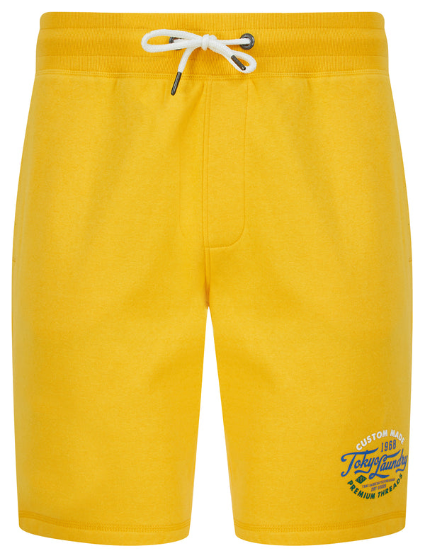 Bluesy Motif Brushback Fleece Jogger Shorts in Mimosa Yellow - Tokyo Laundry
