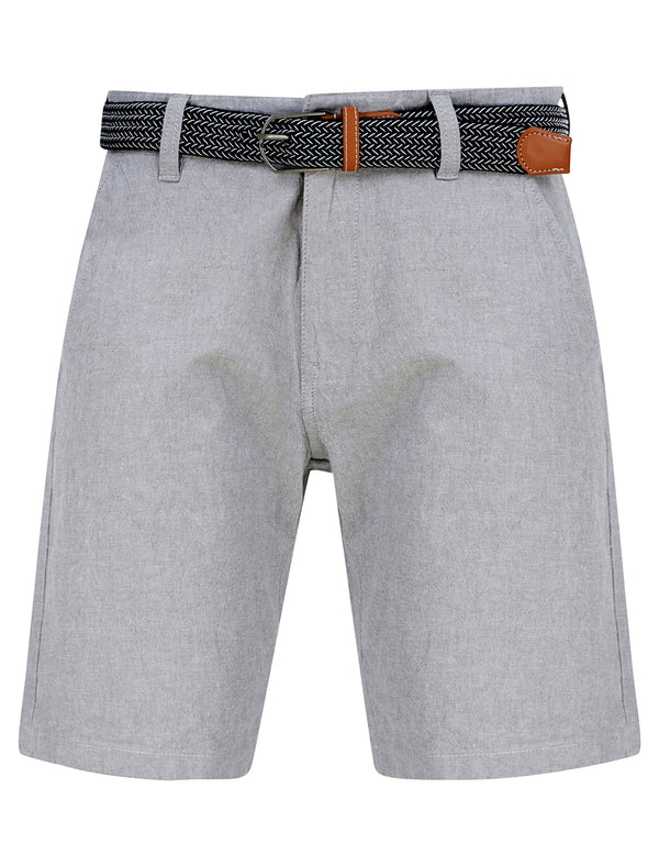Pomona Stretch Cotton Chino Shorts With Woven Belt in Grey Oxford - Tokyo Laundry