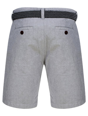 Pomona Stretch Cotton Chino Shorts With Woven Belt in Grey Oxford - Tokyo Laundry